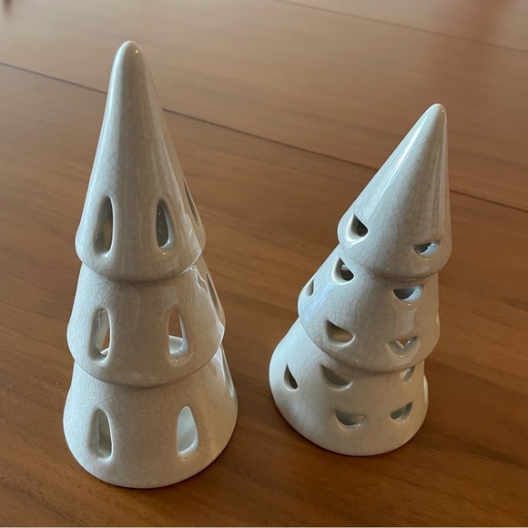 2 Piece Ceramic Tree LED Tea Light Holder Set Beige Threshold Studio Mcgee Xmas - Picture 1 of 11